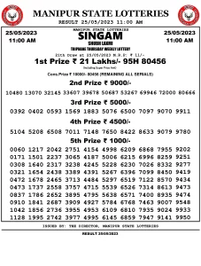 Manipur Lottery Result today 25/05/2023 singam 11:00 am pdf download