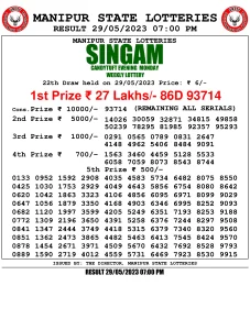 Manipur Lottery Result today 29/05/2023 singam 7pm pdf download