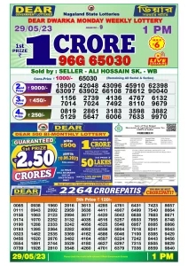 Dear Lottery Results 01:00 Pm 29/05/2023 Morning Nagaland State Lottery Result Pdf Download