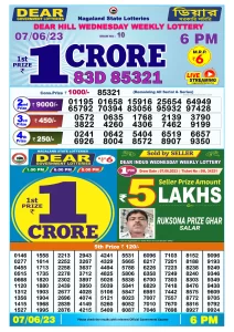 Dear Lottery Result Today 6pm 07/06/20223 Nagaland State lottery result pdf