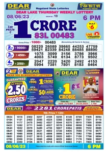 Dear Lottery Result Today 6pm 08/06/20223 Nagaland State lottery result pdf