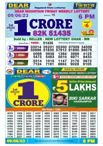 Dear Lottery Result Today 6pm 09/06/20223 Nagaland State lottery result pdf