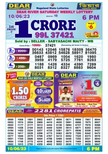 Dear Lottery Result Today 6pm 10/06/20223 Nagaland State lottery result pdf