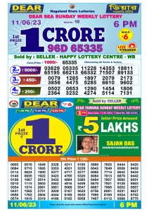 Dear Lottery Result Today 6pm 11/06/20223 Nagaland State lottery result pdf