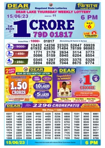 Dear Lottery Result Today 6pm 15/06/20223 Nagaland State lottery result pdf