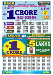 Dear Lottery Result Today 6pm 17/06/20223 Nagaland State lottery result pdf