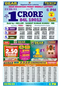 Dear Lottery Result Today 6pm 23/06/20223 Nagaland State lottery result pdf