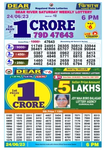 Dear Lottery Result Today 6pm 24/06/20223 Nagaland State lottery result pdf