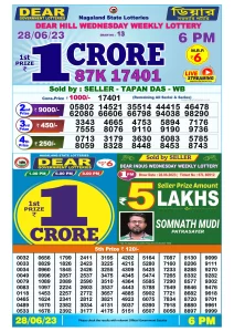 Dear Lottery Result Today 6pm 28/06/20223 Nagaland State lottery result pdf
