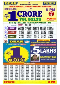 Lottery Sambad Live Result 8pm 09/06/2023 Evening Nagaland State Lottery Result Pdf Download