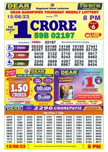 Lottery Sambad Live Result 8pm 15/06/2023 Evening Nagaland State Lottery Result Pdf Download
