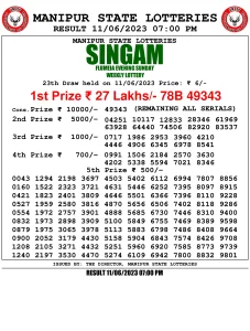 Manipur Lottery Result today 11/06/2023 singam 7pm pdf download