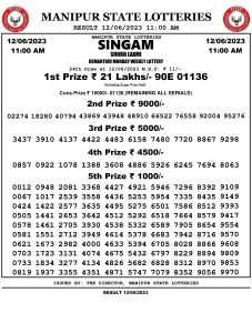 Manipur Lottery Result today 11/06/2023 singam 11:00 am pdf download