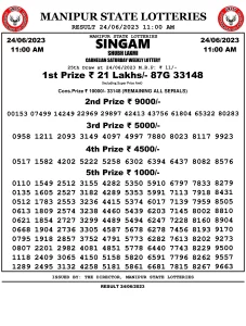 Manipur Lottery Result today 24/06/2023 singam 11:00 am pdf download