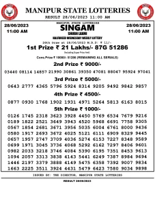 Manipur Lottery Result today 28/06/2023 singam 11:00 am pdf download