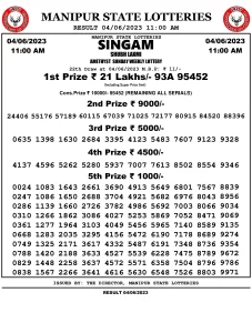 Manipur Lottery Result today 04/06/2023 singam 11:00 am pdf download
