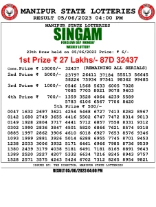Manipur Lottery Result today 05/06/2023 singam 4pm pdf download