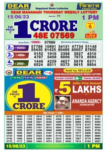 Dear Lottery Results 01:00 Pm 14/06/2023 Morning Nagaland State Lottery Result Pdf Download