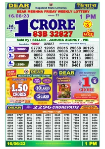 Dear Lottery Results 01:00 Pm 16/06/2023 Morning Nagaland State Lottery Result Pdf Download