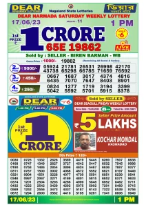 Dear Lottery Results 01:00 Pm 17/06/2023 Morning Nagaland State Lottery Result Pdf Download
