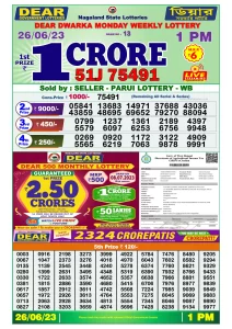 Dear Lottery Results 01:00 Pm 26/06/2023 Morning Nagaland State Lottery Result Pdf Download