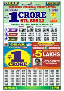 Dear Lottery Results 01:00 Pm 28/06/2023 Morning Nagaland State Lottery Result Pdf Download