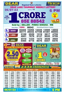Dear Lottery Result Today 6pm 06/07/20223 Nagaland State lottery result pdf