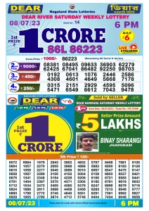 Dear Lottery Result Today 6pm 08/07/20223 Nagaland State lottery result pdf
