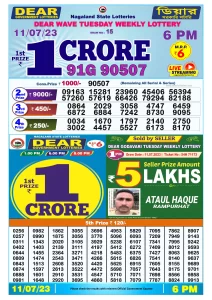 Dear Lottery Result Today 6pm 11/07/20223 Nagaland State lottery result pdf