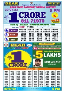Dear Lottery Result Today 6pm 29/07/20223 Nagaland State lottery result pdf