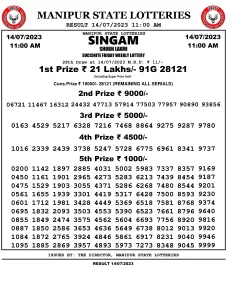 Manipur Lottery Result today 14/07/2023 singam 11:00 am pdf download