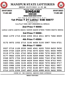 Manipur Lottery Result today 25/07/2023 singam 11:00 am pdf download
