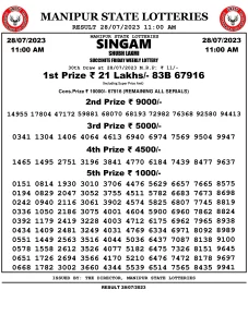 Manipur Lottery Result today 28/07/2023 singam 11:00 am pdf download