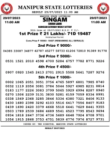 Manipur Lottery Result today 29/07/2023 singam 11:00 am pdf download