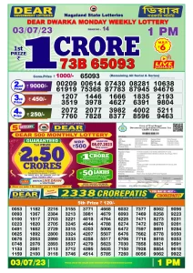 Dear Lottery Results 01:00 Pm 03/07/2023 Morning Nagaland State Lottery Result Pdf Download