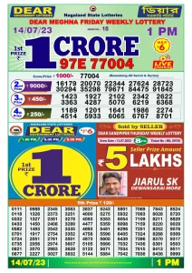 Dear Lottery Results 01:00 Pm 14/07/2023 Morning Nagaland State Lottery Result Pdf Download
