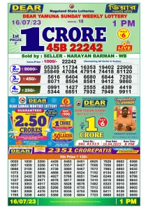 Dear Lottery Results 01:00 Pm 16/07/2023 Morning Nagaland State Lottery Result Pdf Download
