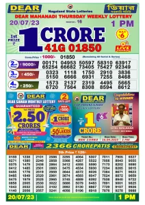 Dear Lottery Results 01:00 Pm 20/07/2023 Morning Nagaland State Lottery Result Pdf Download
