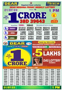 Dear Lottery Results 01:00 Pm 21/07/2023 Morning Nagaland State Lottery Result Pdf Download
