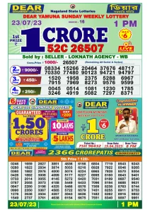 Dear Lottery Results 01:00 Pm 23/07/2023 Morning Nagaland State Lottery Result Pdf Download