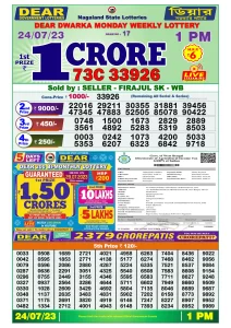 Dear Lottery Results 01:00 Pm 24/07/2023 Morning Nagaland State Lottery Result Pdf Download