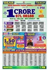 Dear Lottery Results 01:00 Pm 28/07/2023 Morning Nagaland State Lottery Result Pdf Download