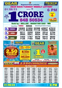 Dear Lottery Result Today 6pm 01/08/20223 Nagaland State lottery result pdf