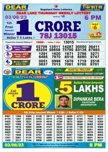 Dear Lottery Result Today 6pm 03/08/20223 Nagaland State lottery result pdf