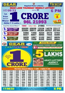 Dear Lottery Result Today 6pm 17/08/20223 Nagaland State lottery result pdf