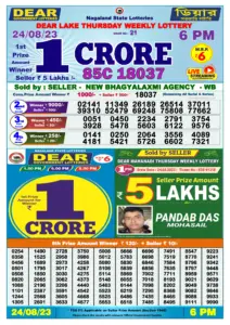 Dear Lottery Result Today 6pm 24/08/20223 Nagaland State lottery result pdf