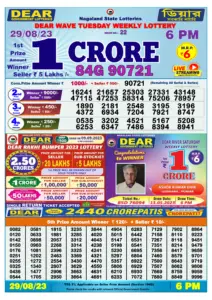 Dear Lottery Result Today 6pm 29/08/20223 Nagaland State lottery result pdf