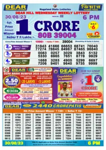 Dear Lottery Result Today 6pm 30/08/20223 Nagaland State lottery result pdf
