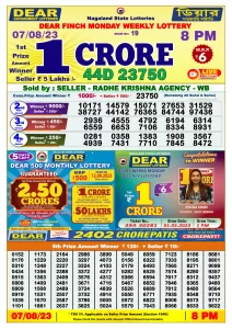 Lottery Sambad Live Result 8pm 07/08/2023 Evening Nagaland State Lottery Result Pdf Download