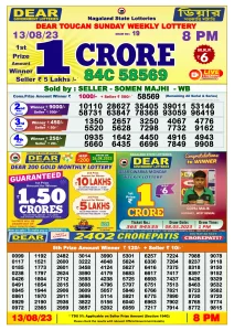 Lottery Sambad Live Result 8pm 13/08/2023 Evening Nagaland State Lottery Result Pdf Download